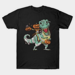 Jack O Lantern T Rex Mummy Halloween Trick Or Treating T-Shirt